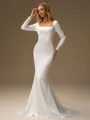 Sheath Square Long Sleeves Sweep Train Charmeuse Wedding Dress