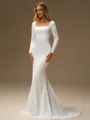 Sheath Square Long Sleeves Sweep Train Charmeuse Wedding Dress