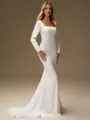 Sheath Square Long Sleeves Sweep Train Charmeuse Wedding Dress