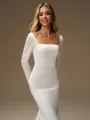 Sheath Square Long Sleeves Sweep Train Charmeuse Wedding Dress