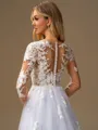 A-line Scoop Long Sleeves Appliques Lace Court Train Tulle Wedding Dress