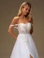 A-line Off-the-Shoulder Appliques Lace Court Train Tulle Corset Wedding Dress