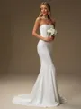 Sheath Sweetheart Pleated Sweep Train Charmeuse Corset Wedding Dress