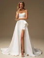 A-line Spaghetti Straps Chapel Train Satin Wedding Dress