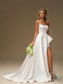 A-line Spaghetti Straps Chapel Train Satin Wedding Dress