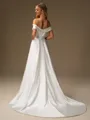 Sheath Off-the-Shoulder Pleated Chapel Train Satin Convertible Wedding Dress