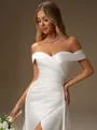 Sheath Off-the-Shoulder Pleated Chapel Train Satin Convertible Wedding Dress