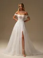 A-line Off-the-Shoulder Court Train Corset Wedding Dress