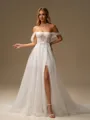 A-line Off-the-Shoulder Court Train Corset Wedding Dress