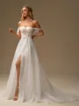 A-line Off-the-Shoulder Court Train Corset Wedding Dress