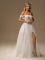 A-line Off-the-Shoulder Court Train Corset Wedding Dress