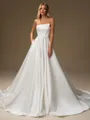 A-line Straight Chapel Train Satin Wedding Dress