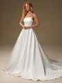 A-line Straight Chapel Train Satin Wedding Dress