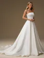 A-line Straight Chapel Train Satin Wedding Dress