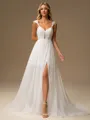 A-line Straps Pleated Court Train 30D Chiffon Wedding Dress