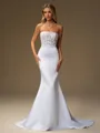 Sheath Straight Appliques Lace Sweep Train Satin Wedding Dress