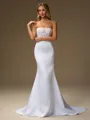 Sheath Straight Appliques Lace Sweep Train Satin Wedding Dress