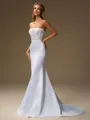 Sheath Straight Appliques Lace Sweep Train Satin Wedding Dress