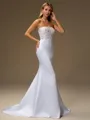 Sheath Straight Appliques Lace Sweep Train Satin Wedding Dress