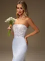 Sheath Straight Appliques Lace Sweep Train Satin Wedding Dress