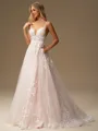 A-line Scoop Appliques Lace Sweep Train Tulle Wedding Dress