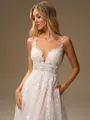 A-line Scoop Appliques Lace Sweep Train Tulle Wedding Dress