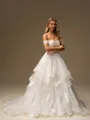 A-line Off-the-Shoulder Appliques Lace Court Train Tulle Corset Wedding Dress