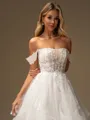 A-line Off-the-Shoulder Appliques Lace Court Train Tulle Corset Wedding Dress