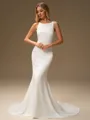 Sheath Scoop Sweep Train Stretch Crepe Wedding Dress