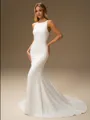 Sheath Scoop Sweep Train Stretch Crepe Wedding Dress