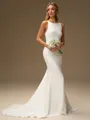 Sheath Scoop Sweep Train Stretch Crepe Wedding Dress