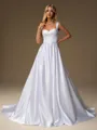 A-line Straps Sweep Train Satin Corset Wedding Dress