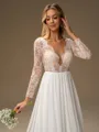 A-line Scoop Long Sleeves Appliques Lace Court Train Chiffon Wedding Dress