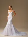Mermaid V-neck Appliques Lace Chapel Train Tulle Wedding Dress