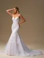 Mermaid V-neck Appliques Lace Chapel Train Tulle Wedding Dress