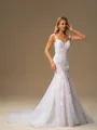 Mermaid V-neck Appliques Lace Chapel Train Tulle Wedding Dress