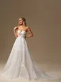 A-line Sweetheart Appliques Lace Sweep Train Tulle Wedding Dress
