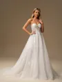 A-line Sweetheart Appliques Lace Sweep Train Tulle Wedding Dress