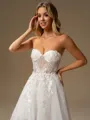A-line Sweetheart Appliques Lace Sweep Train Tulle Wedding Dress