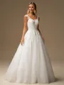 Ball-Gown Sweetheart Appliques Lace Floor-Length Tulle Wedding Dress