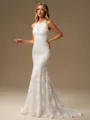 Sheath Scoop Sweep Train Lace Wedding Dress