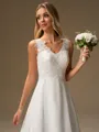 A-line V-neck Appliques Lace Sweep Train Chiffon Wedding Dress