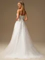 A-line Spaghetti Straps Appliques Lace Sweep Train Tulle Wedding Dress