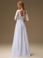 A-line V-neck 3/4 Sleeves Appliques Lace Floor-Length Chiffon Wedding Dress