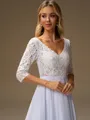 A-line V-neck 3/4 Sleeves Appliques Lace Floor-Length Chiffon Wedding Dress