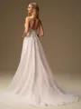 A-line V-neck Appliques Lace Court Train Organza Wedding Dress