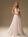 A-line V-neck Appliques Lace Court Train Organza Wedding Dress