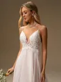 A-line V-neck Appliques Lace Court Train Organza Wedding Dress