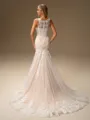 Sheath Scoop Appliques Lace Court Train Tulle Wedding Dress