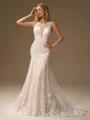 Sheath Scoop Appliques Lace Court Train Tulle Wedding Dress